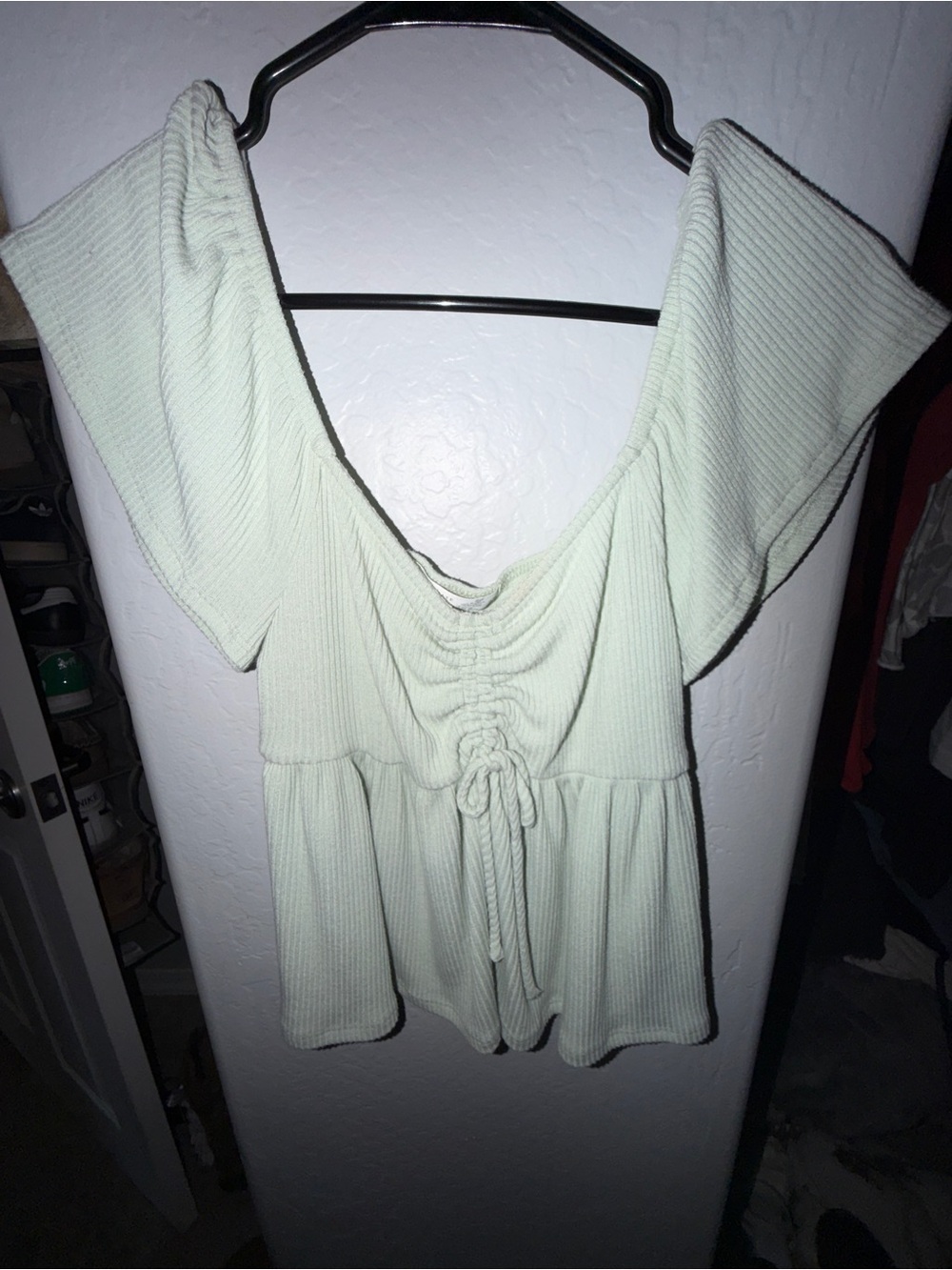 Altar'd State Mint Green Off-Shoulder Ribbed Peplum Top